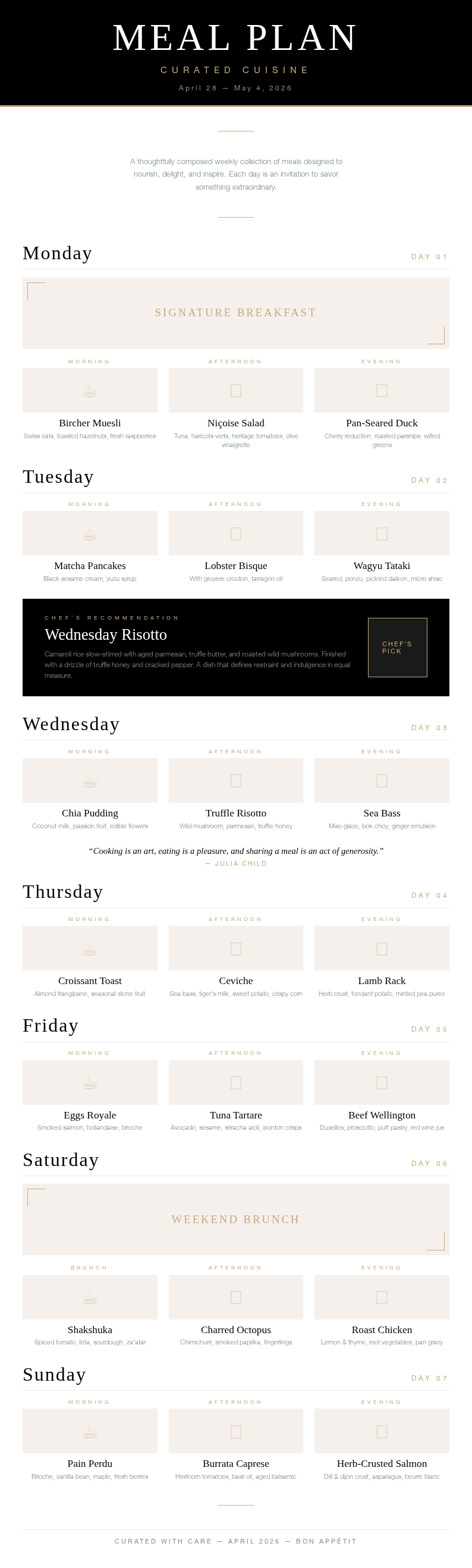 Stylish lookbook meal plan